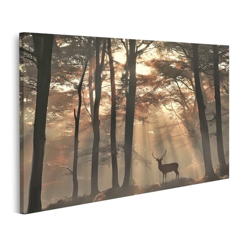 islandburner Bild auf Leinwand Hirsch Im Morgendunst Zwischen Den Bäumen...