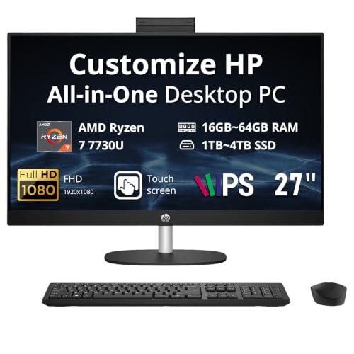 Image of Hotface Customized Desktop, Created Using HP 27 inch FHD Touchscreen All-in-One Desktop, AMD Ryzen 7 7730U, 16GB /32GB /64GB RAM, 1TB /2TB /4TB SSD, Wireless Keyboard & Mouse, FHD IR Camera, Win 11, Black