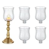 Glasseam Teelichtgläser Glasaufsatz für Kerzenleuchter: 5er Set Teelichthalter Glas für Kerzenständer Klar Teelichtaufsatz Kerzengläser mit Gummiring für Kerzenhalter Kronleuchter Wandleuchte Deko