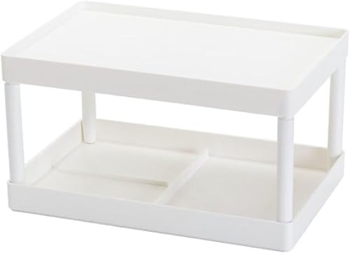 Estante de plástico para encimera, organizador de escritorio de doble capa, organizador de almacenamiento de artículos de papelería, soporte de