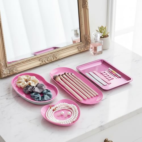 Plateau maquillage cosmétiques acier inoxydable rose rouge pour rangement - 5