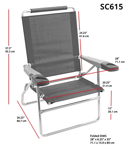 RIO Brands Beach 15\" Extended Height 4 Position Folding Beach Chair, Blue (SC615-28-1)