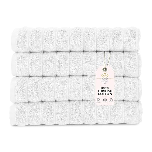 Classic Turkish Towels CTT Luxury Hand Towels for Bathroom Set of 4, 100% Turkish Cotton, Quick Dry & Comfy Towels for Hotel & Spa, Highly Absorbent | 20″x32″ (White)