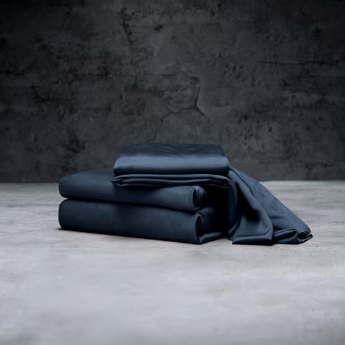LUXOME Luxury Sheet Set | 100% Rayon (Viscose) from Bamboo | Queen Size - Navy | Deep Pockets | 4-Piece Set (Fitted, Flat, 2 Pillowcases)