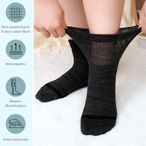 LOFIR Bambus Diabetiker Socken für Damen: Diabetikersocken Ohne Gummibund Herren Extra Weit Breiter Gürtel Ohne Naht kurz Socken für Senioren Geschwollene füße 5 Paare Schwarz - 5 Paare 39-42 3