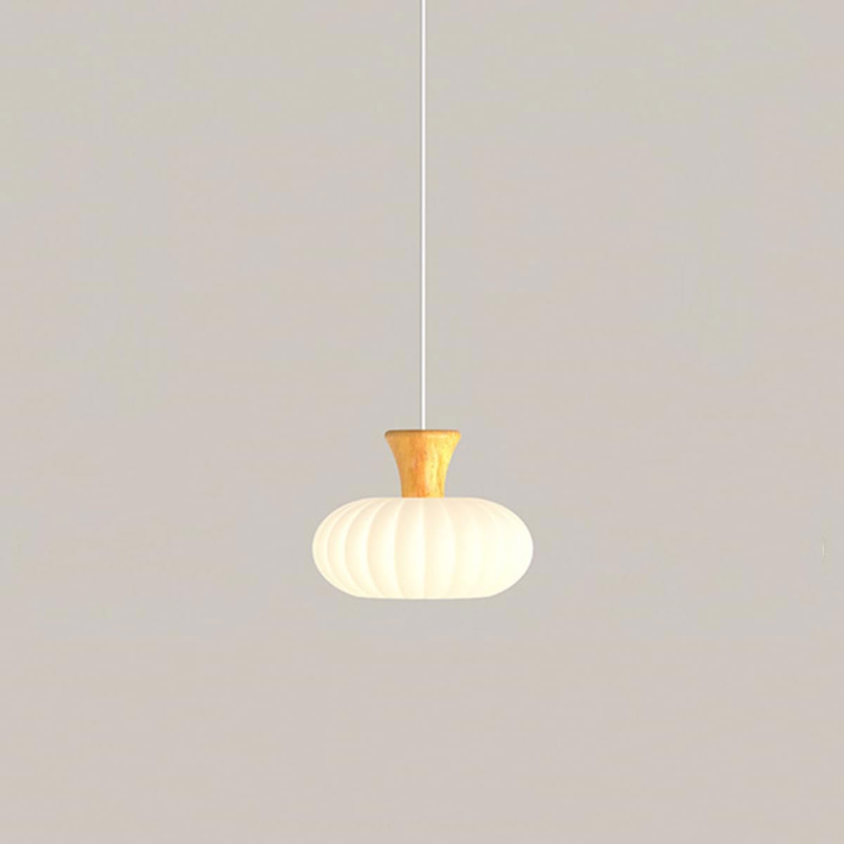 Lampe Suspendue en Bois et Verre Citrouille 12cm Luminaire de Chevet