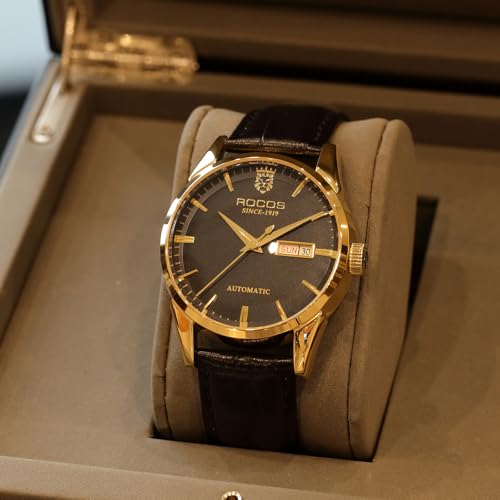 Image of ROCOSJEWE Skeleton Mechanical Watch for Man - Luxury Analog Wrist Watch for Men with Genuine Leather Band, Waterproof Classic Black Watches for Man RW0101