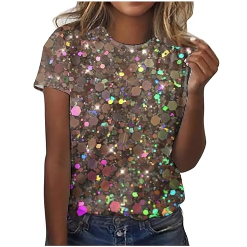 Pailletten Oberteil Damen, T Shirt Damen Sommer Kurzarm Tshirt...