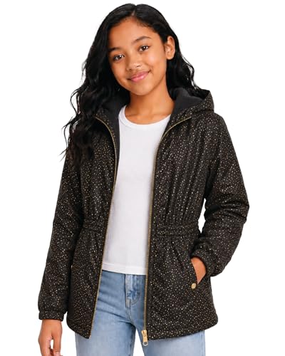 Steve Madden Girls Anorak Jacket - Wind and Water Resistant Soft Polar Fleece Lined Midweight Jacket For Girls Size 14-16 Black