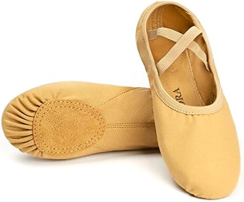 OLORA Women's Ballet Shoes Canvas Dance Slippers Yoga Practice Shoes for Kids/Girls/Adults,Tan,7.5 M US