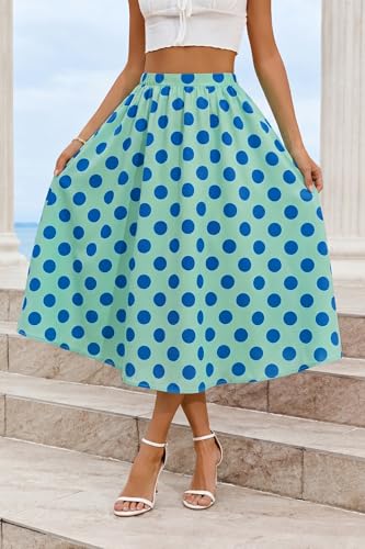 Image of Cicy Bell Womens Summer Striped Maxi Skirts A-Line Beach Vacation Outfits | Elastic Waist, Side Pockets, Flowy, Midi Length, Color Contrast, Trendy Casual