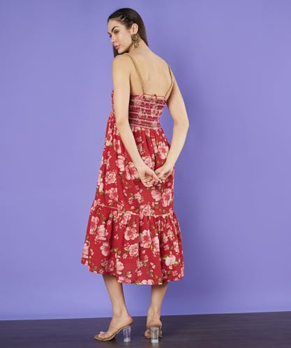 Image of COTLAND Fashions Breathable Cotton Printed A-Line Midi Dress for Women