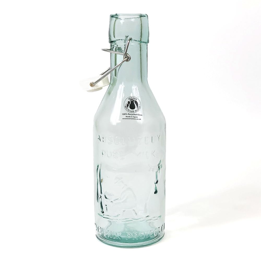Verano Spanish Ceramics 100% Recycled Glass Creative Entertaining Decorative Milk Bottle & Drinking Glass Tumblers - Milk Bottle 29cm 1L