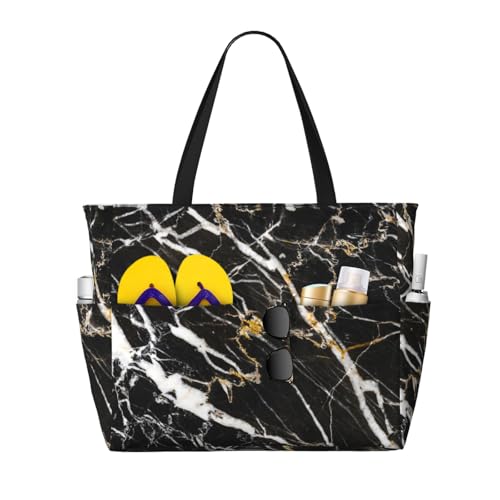 Hnnkloy Mármol empotrado,Bolso de playa de gran capacidad, bolso de hombro de viaje para mujer, bolso de mano impermeable.