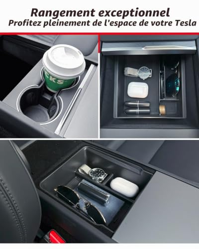 Accessoires rangement silicone Tesla Model 3 Y console anti vibration