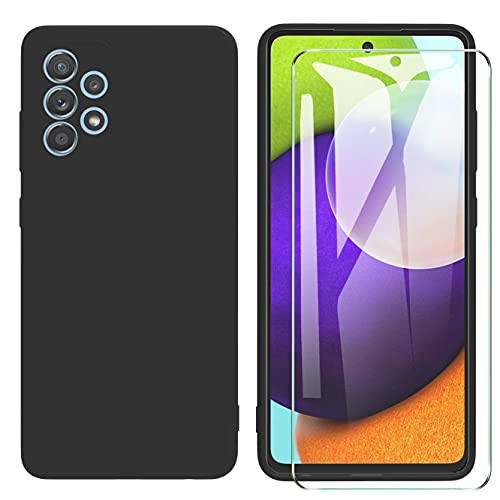 ARRYNN Funda Samsung Galaxy A52 5G con Cristal Templado Protector de Pantalla,Negro Ultra Slim Protectora Funda de Silicona Líquida Suave Case Cover para Samsung Galaxy A52 5G - Negro Cover