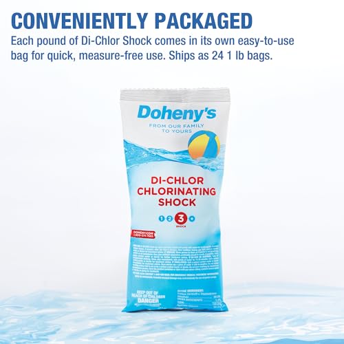 Image of Doheny's Di-Chlor Shock | 100% Professional-Grade | Calcium-Free Pool Sanitizing and Shock Treatment | for Salt & Chlorine Pools | 56% Stabilized Chlorine | 24 x 1lb Bags (24lb Total)