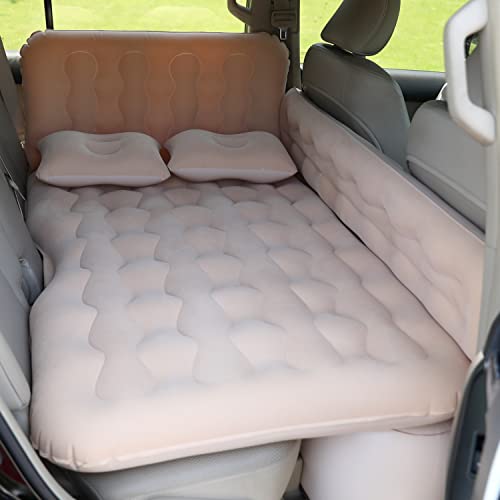 Image of F1 Multifunctional Inflatable Car Bed Mattress Universal Car Back Seat for Baby Travel Air Inflation with Two Air Pillows, Car Air Pump and Repair Kit (Beige)