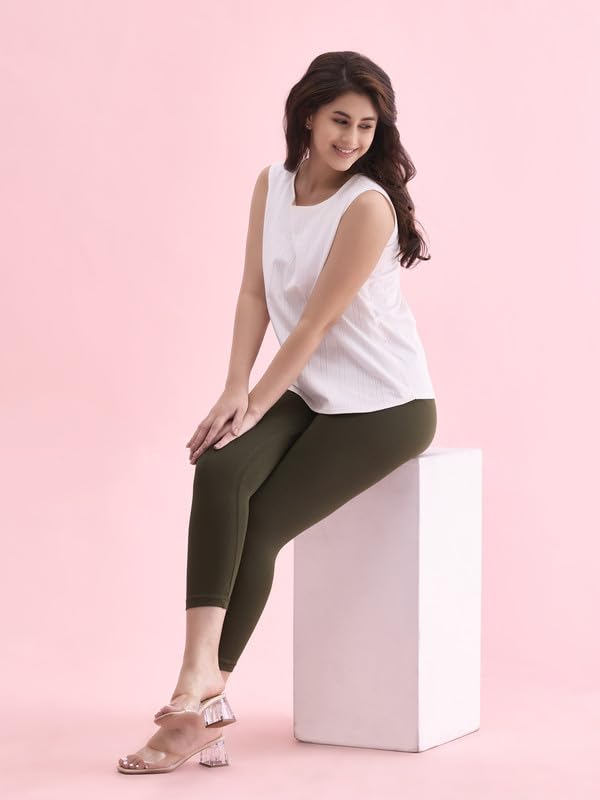 Image of GO COLORS Soft Cotton Stretch Cropped Leggings for Women | Breathable, Mid Rise