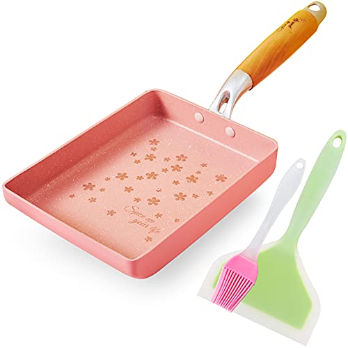 ROCKURWOK Tamagoyaki Japanese Omelette Pan, Nonstick Tamagoyaki Egg Pans, Rectangle Tamago Pans Small Frying Pan with Silicone Spatula Brush, 7” x 5