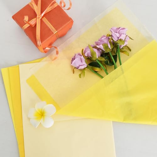 Image of BEISHIDA 100 Sheets Yellow Series Tissue Paper Bulk, Wrapping Tissue Paper for Gift Bags, 14 x 20 Inch Gift Wrap for Birthday Wedding Graduation DIY Crafts Holiday Flowers(Yellow Series)