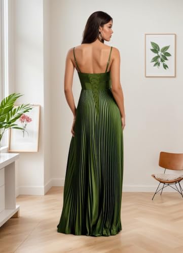 Basgute Satin Bridesmaid Dresses for Women Slit Long A Line Pleated Wedding Guest Dress Formal Cocktail Gown3