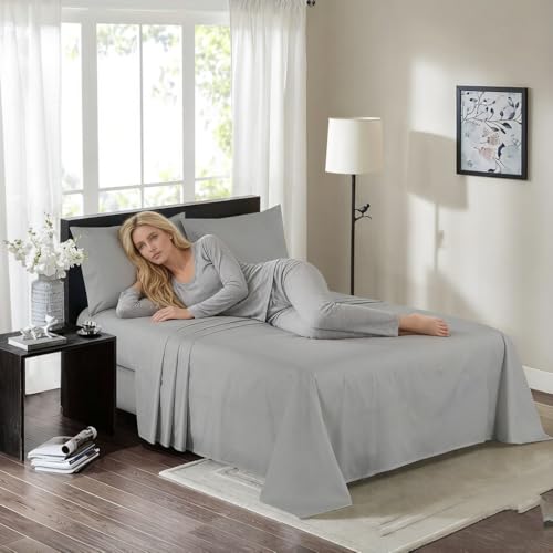 Image of 100% Cotton Percale Sheets King Size - 200 Thread Count, Breathable & Crisp Cool, Deep Pocket up to 17 inch Fitted Sheet, 4-Piece Bedding Set Hotel-Luxury Feel Bed Sheet Set (Light Gray, King)