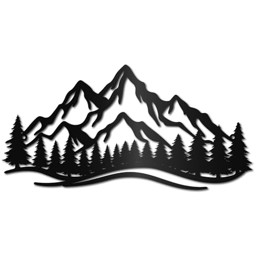 CREATCABIN Berg-Metall-Wandkunst,Wald-Metall-Wanddekoration,Rustikale Wandskulptur,Hängende Berg-Heimdekoration,Schild,Schwarzer Baum,Ausgehöhltes Ornament Für Wohnzimmer,Schlafzimmer,40x20cm