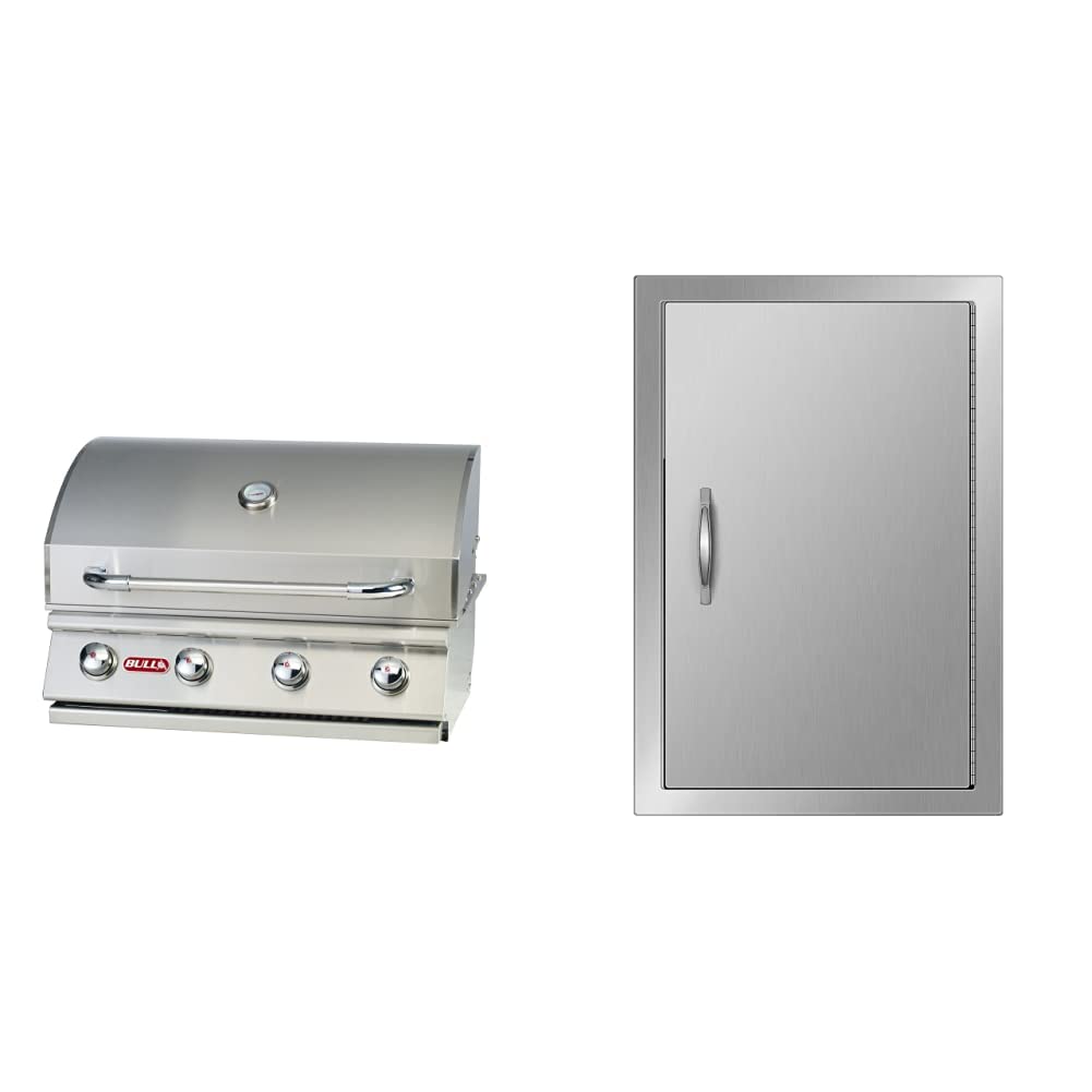 Bull Outdoor Products26039 Natural Gas Outlaw Drop-In Grill Head & Mophorn BBQ Access Door 17W x 24H Inch, Vertical Single BBQ Door Stainless Steel, Outdoor Kitchen Doors for BBQ Island