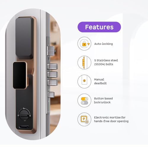 Image of Atomberg Cypheo Elite Smart Door Lock I Wi-fi Enabled | 8 Ways Unlocking | Free Installation | 2 Yrs Warranty | Face| Palm | Fingerprint | PIN | OTP | NFC Card | Atomberg Home App | Key | Rose Gold