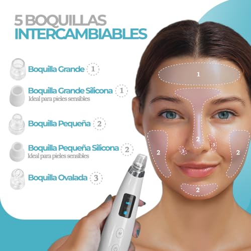 CLINVRA Kit facial 4 pasos: Succionador de Puntos Negros con 5 boquillas + Limpiador Facial Eléctrico + Toalla para abrir poros, extractor y limpiador de poros para casa - imagen 3