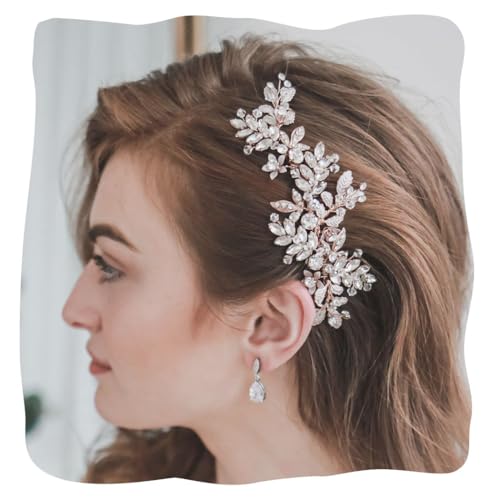 Image of Evild Wedding Hair Clips Rose Rhinestone Bridal Headpiece Prom Hair Accessories for Women