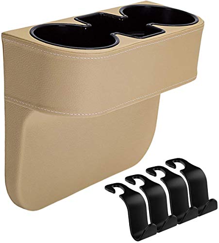 Buy 1 get 1 IYOYI Leather Car Seat Gap Filler Organizer Front Seat Console Side Sundries Drinks Car Storage Box 4PCS Car Headrest Hooks for Phone Wallet Key Card Cup Holder Car Accessories Interior