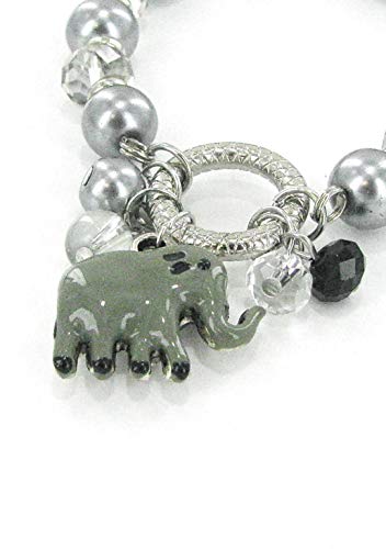 Linpeng Br-2476B Fiona Crystal And Pearl Beads Stretch Bracelet With Dangles, Light Grey/White #TOP3