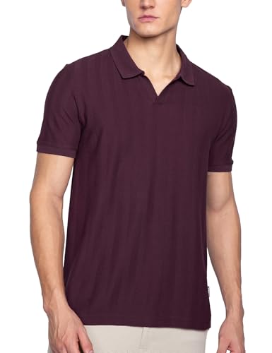 Image of DAMENSCH Men Rich Pique, Statement Textured, Body-Cooling All Degree, Premium Cotton, Herringbone Texture Johnny Collar Polo T-Shirt