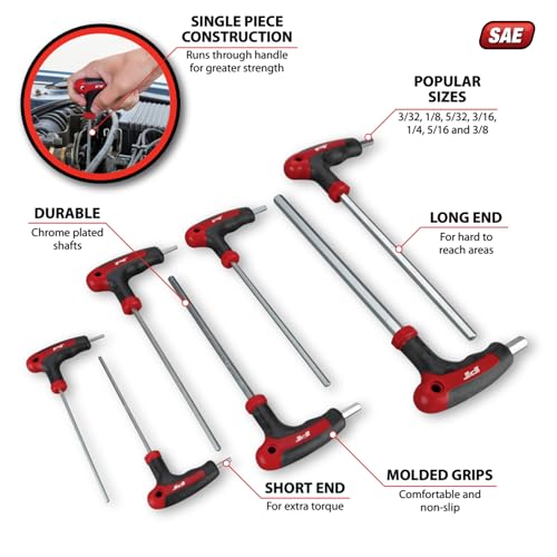 Image of Performance Tool W1711 SAE T-Handle Hex Key Set, 7-Piece