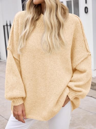 Image of Saodimallsu Womens Oversized Sweaters Mock Neck Batwing Long Sleeve 2026 Fall Trendy Ribbed Knit Casual Tunic Sweater