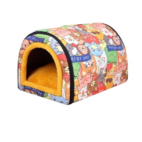 ペットハウス ペットベッド ドーム型 猫 犬 小/中/大型犬 ,室内用 洗える 可愛い 猫ハウス 冬用 通年 寒さ対策 おしゃれ 犬小屋 ふわふわ クッション付き 暖かい 滑り止め 折りたたみ (動物模様B,L)