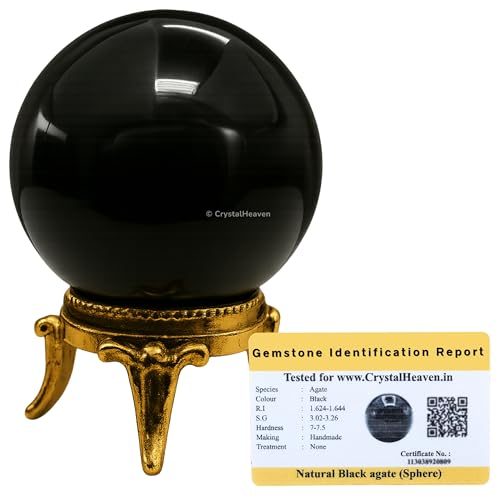 Image of Certified Black Agate Crystal Ball for Meditation - Premium Crystal Vastu Items for Home and Feng Shui Items for Good Luck - Ideal for Pooja Supplies and Spiritual Practices (2 inch Inch)