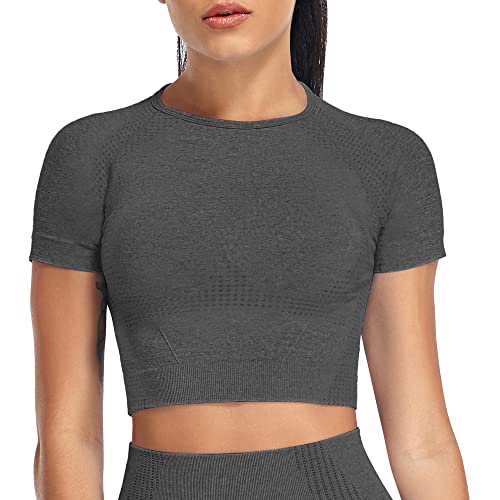 Yaavii Sport Oberteile Damen Kurzarm Gym T-Shirts Bauchfrei Crop Top...