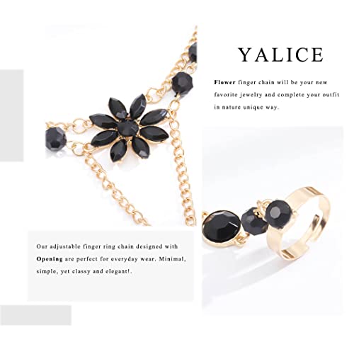 Yalice Rhinestone Finger Bracelet Ring Black Crystal Hand Chains Flower Slave Finger Chain Fashion Charm Hand Jewelry For Women And Girls #TOP6