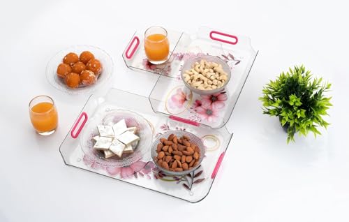 Image of Serving Tray /Tray Sets for Serving Multi-Use Nashta Plate & Kitchen's Tea Tray, Serving Tray Set of 3 Perfect Tray Sets for Hosting Guests at Home, Serving Trays Set for Kitchen.