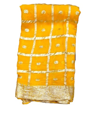 Image of Women's Pure Viscose Georgette Checks Zari Fabric Jaipuri Saree with Matching Blouse