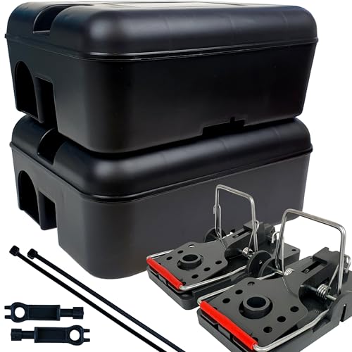 ROSHIELD 2 x External Rat Snap Trap Control Protector Box - Rodent Safety Kit for Gardens No Poison Solution - Green Professional Quality