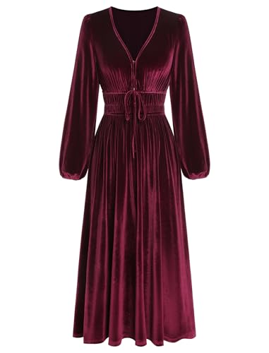 ZAFUL Womens Long Sleeve Velvet Dress 2025 Fall V Neck Holiday Cocktail Party Semi Formal Midi...