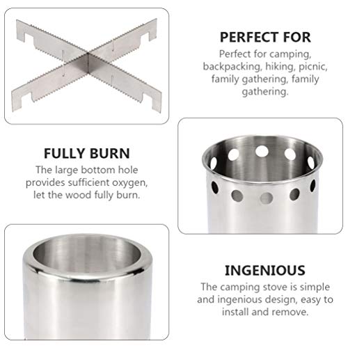 BESPORTBLE Fogão de Madeira Portátil para Acampamento e Acampamento de Aço Inoxidável Dobrável para