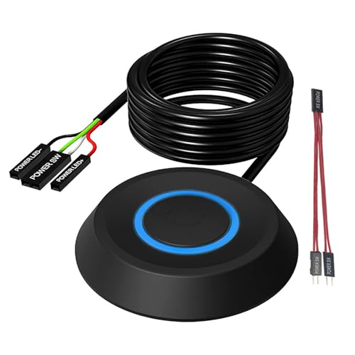 VIEVRE PC Power Button, 1,8 Meter Computer Power Switch Externer Remote Start Ower Button PC mit LED-Licht, Einschaltknopf Extern Ideal für DIY, Haus&Büro(Schwarz)