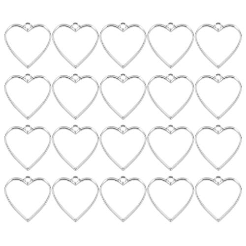 Milisten 20pcs Heart Shape Open Bezel Pendants Charms Resin Molds for Jewelry Findings DIY Pressed Flower Frame Hollow Trays for Wedding Valentines Day Earrings Necklace Silver