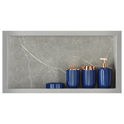 Nicho Em Porcelanato P/Banheiro Cinza Marmorizado 61x31x11 Cm