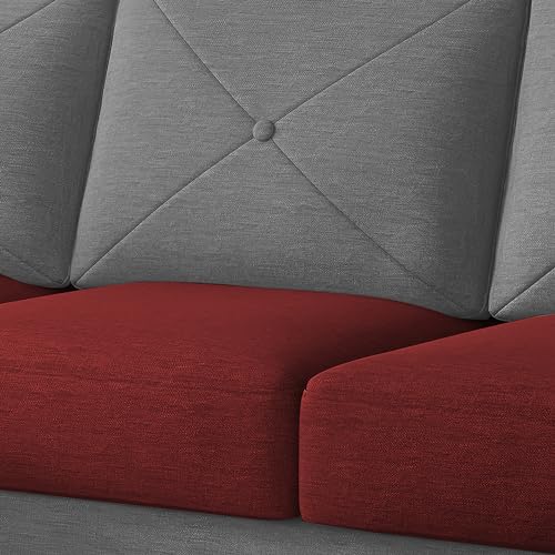 Image of Baloney LHS 6 Seater L Shape Sofa Set with Center Table for Living Room (Maroon Grey Fabric) Premium Fabric Sofa